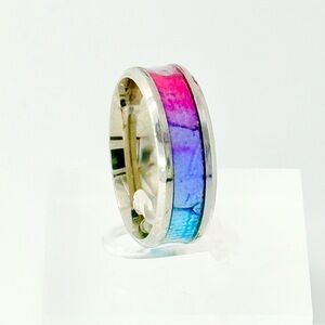 Silver Ring with Pink and Blue Inlay size 10 #001